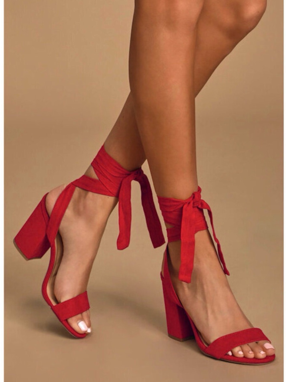 Lulu’s Alta Red Ankle-Tie Block Heel Sandals